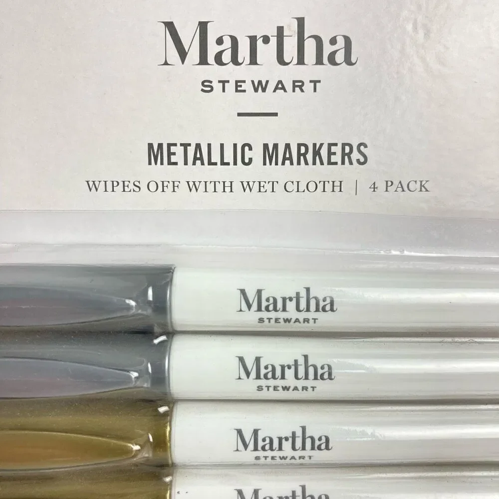 Martha‎ Stewart Wet Erase Markers 4-pack Metallic Gold Silver Whiteboard Glass